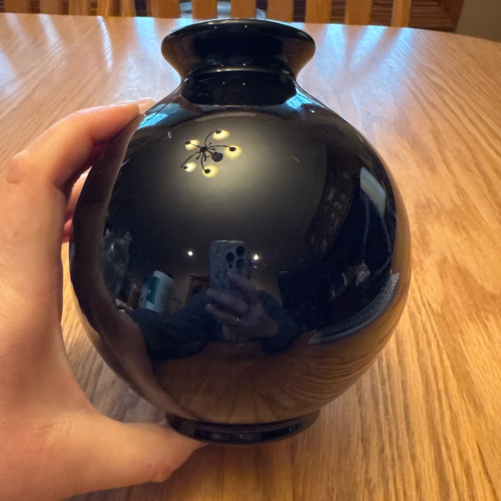 Vintage Black Glass Decorative Vase